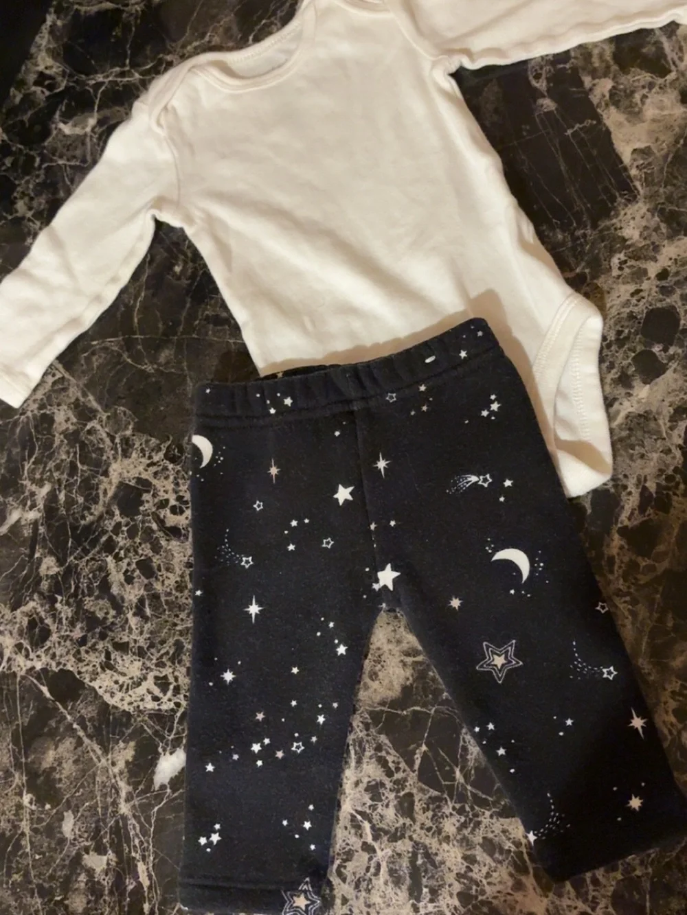 Kids Two-Piece Pajama Set - White Top & Navy Star Moon Pants